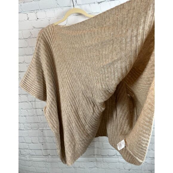 BY ANTHROPOLOGIE beige wool blend rib knit oversized sweater poncho wrap OS - Picture 5 of 9